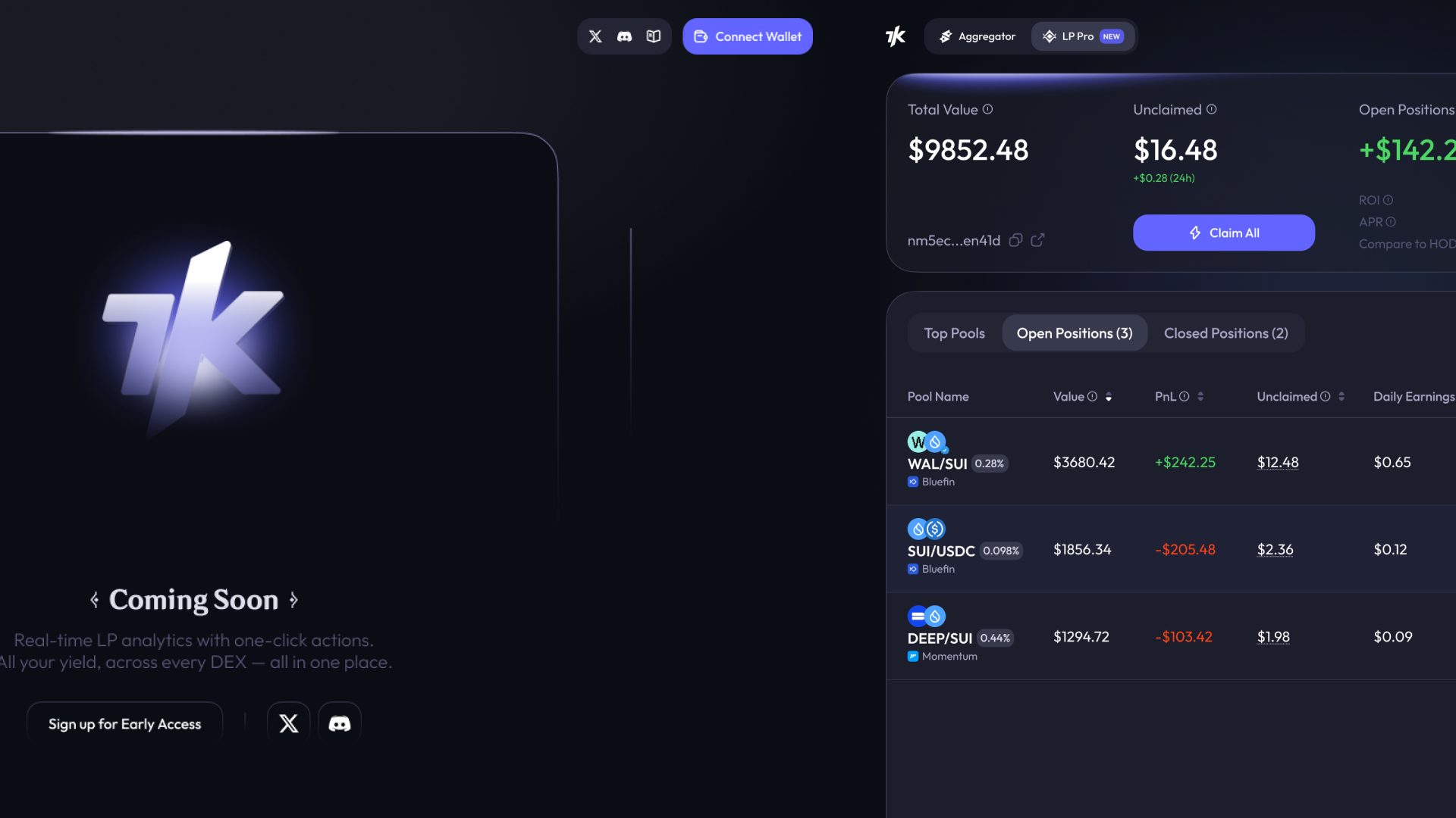 LP Pro — overview screen