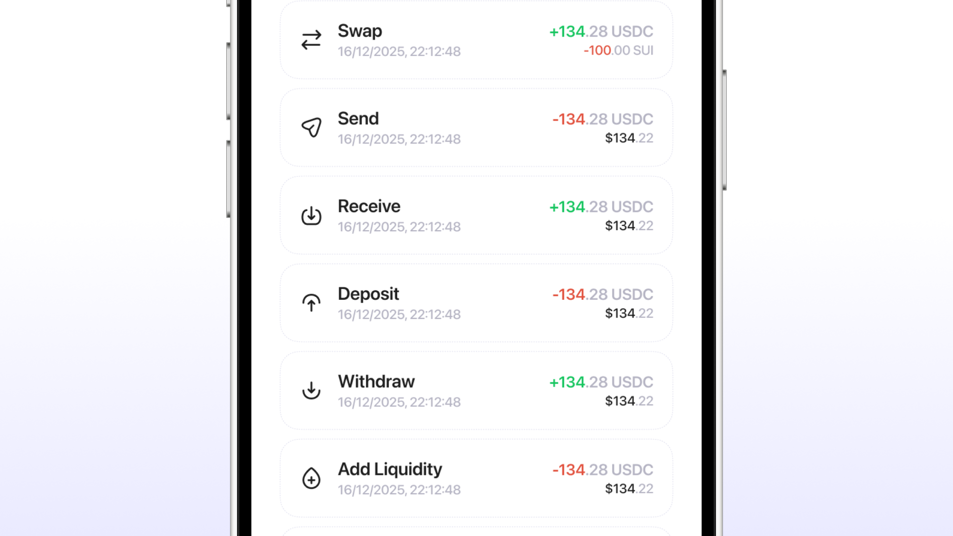 UI — activity and history detail