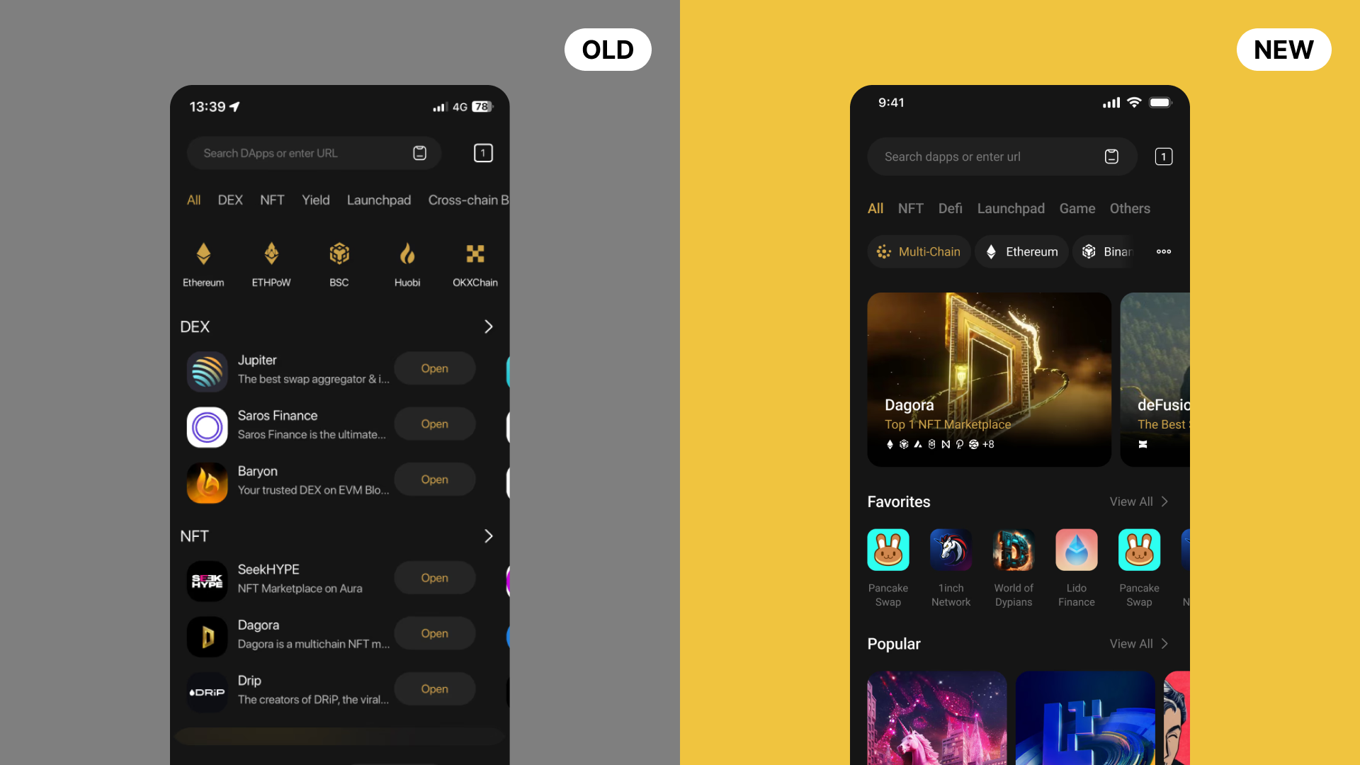 Old vs New Dapp Browser comparison